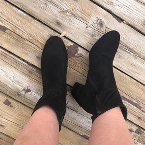 Faux suede ankle boots with a small two inch heel